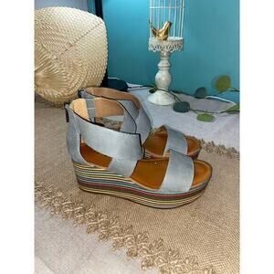 Blue Multicolored Wedge Back Zip size 5M Gwendolyn Leather Upper Wedges